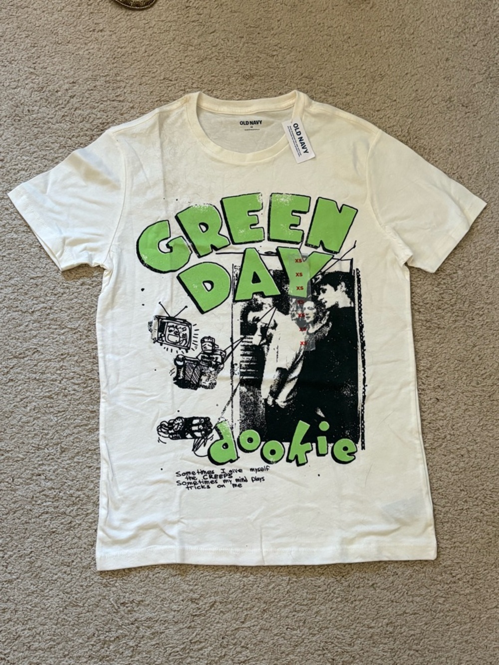 Old Navy NEW Green Day 'Dookie' Graphic Tee - White/Green/Black Size XS